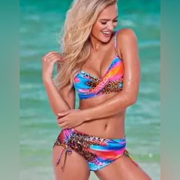 VENUS Marilyn Push-Up Halter Top 34C Vivid Colorful Animal Print Lisa frank - Picture 7 of 8